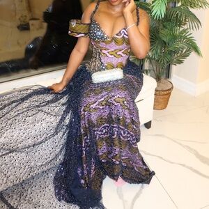 Pink and Navy Ankara Aso Ebi Dress